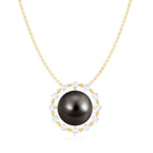 Round Tahitian Pearl Solitaire Necklace with Diamond and Beaded Detailing Tahitian pearl - ( AAA ) - Quality - Rosec Jewels