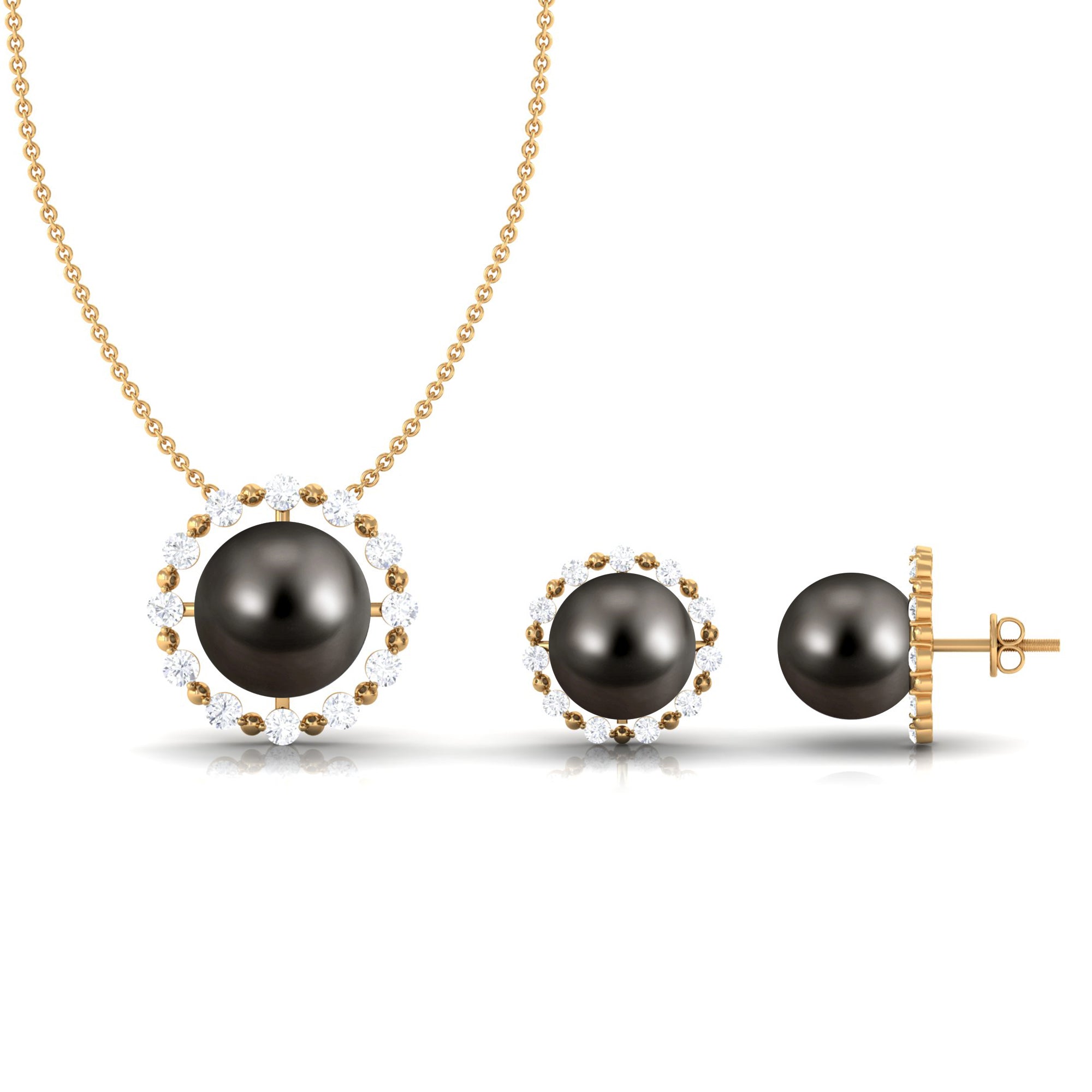 Black Tahitian Pearl and Moissanite Jewelry Set Tahitian pearl - ( AAA ) - Quality - Rosec Jewels