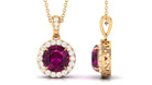 Rhodolite Garnet Pendant Necklace with Diamond Halo Rhodolite - ( AAA ) - Quality - Rosec Jewels