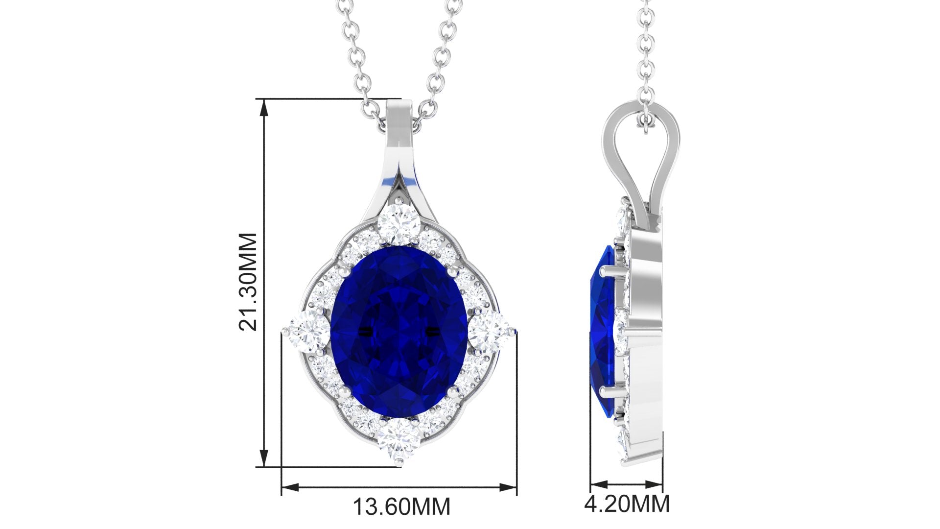 Vintage Inspired Oval Created Blue Sapphire and Diamond Halo Pendant Lab Created Blue Sapphire - ( AAAA ) - Quality - Rosec Jewels
