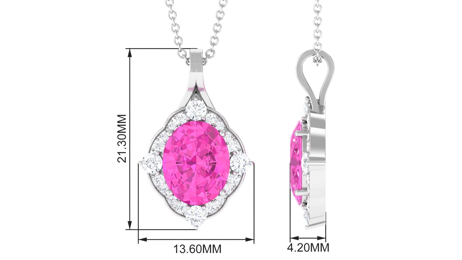 Oval Created Pink Sapphire Vintage Style Pendant with Diamond Halo Lab Created Pink Sapphire - ( AAAA ) - Quality - Rosec Jewels