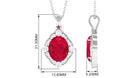 Vintage Inspired Oval Created Ruby and Diamond Halo Pendant Lab Created Ruby - ( AAAA ) - Quality - Rosec Jewels