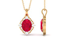Vintage Inspired Oval Created Ruby and Diamond Halo Pendant Lab Created Ruby - ( AAAA ) - Quality - Rosec Jewels