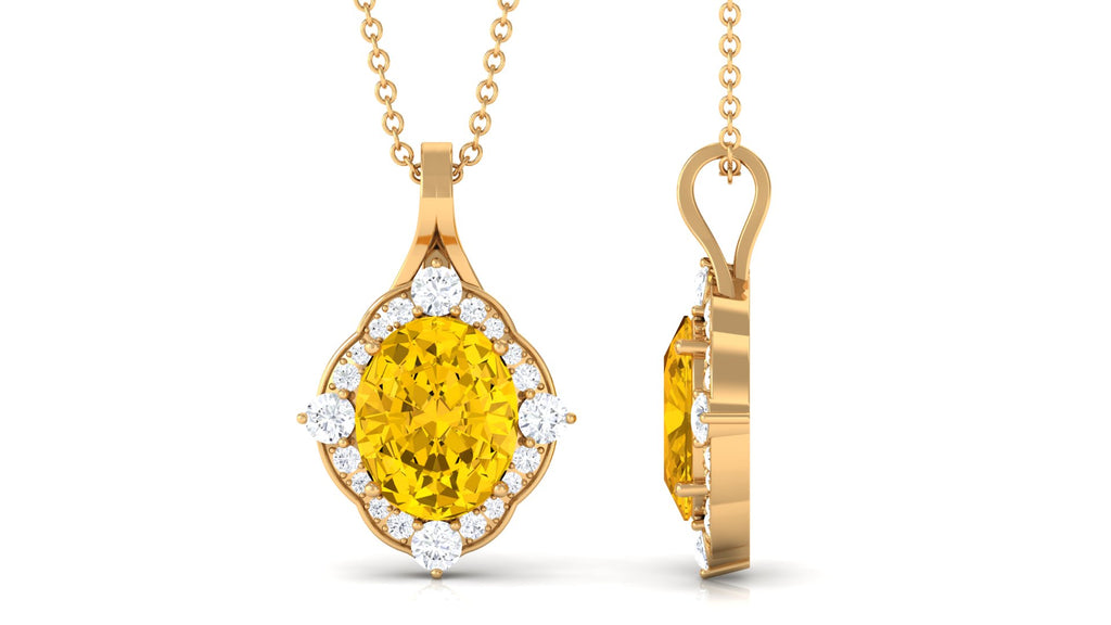 Lab Created Yellow Sapphire Oval Halo Pendant with Diamond Lab Created Yellow Sapphire - ( AAAA ) - Quality - Rosec Jewels