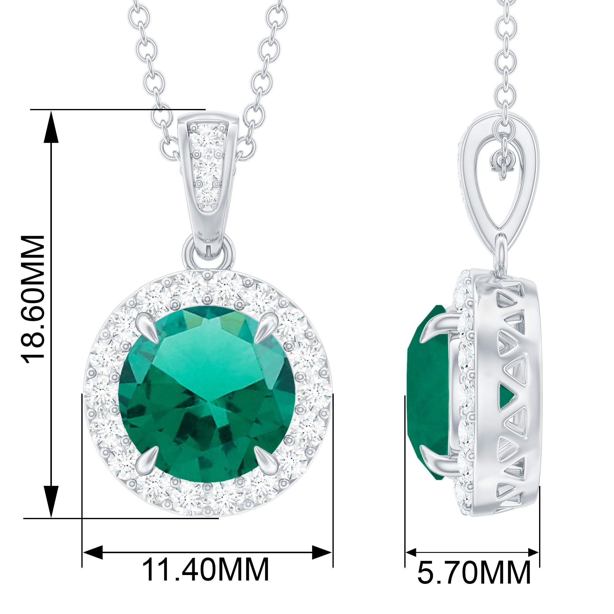 Lab Grown Emerald Pendant Necklace With Moissanite Halo Lab Created Emerald - ( AAAA ) - Quality - Rosec Jewels
