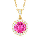 Lab-Created Pink Sapphire Halo Pendant with Diamond Lab Created Pink Sapphire - ( AAAA ) - Quality - Rosec Jewels
