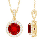 Round Created Ruby and Diamond Classic Halo Pendant Lab Created Ruby - ( AAAA ) - Quality - Rosec Jewels