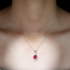 Pear Cut Created Ruby Teardrop Pendant with Moissanite Accent Lab Created Ruby - ( AAAA ) - Quality - Rosec Jewels