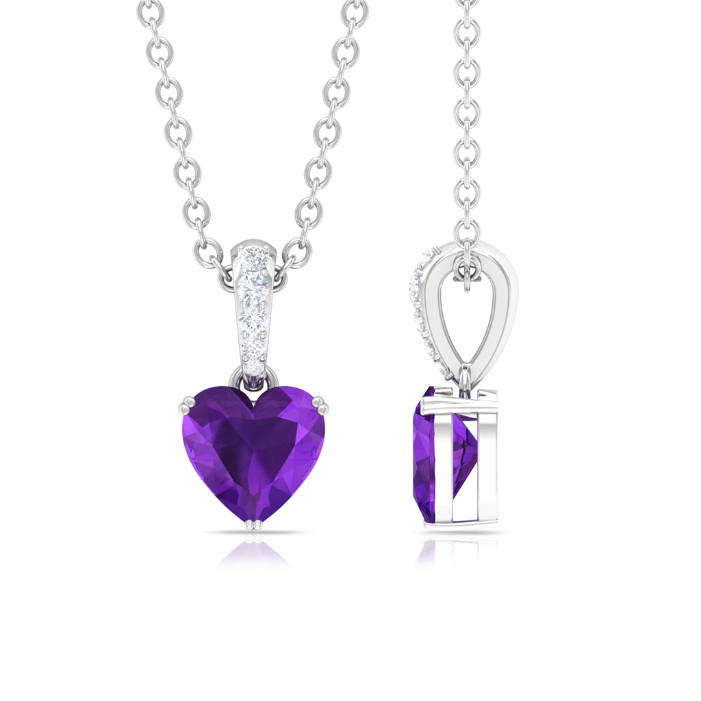 1 CT Heart Shape Amethyst and Diamond Solitaire Drop Pendant Necklace Amethyst - ( AAA ) - Quality - Rosec Jewels