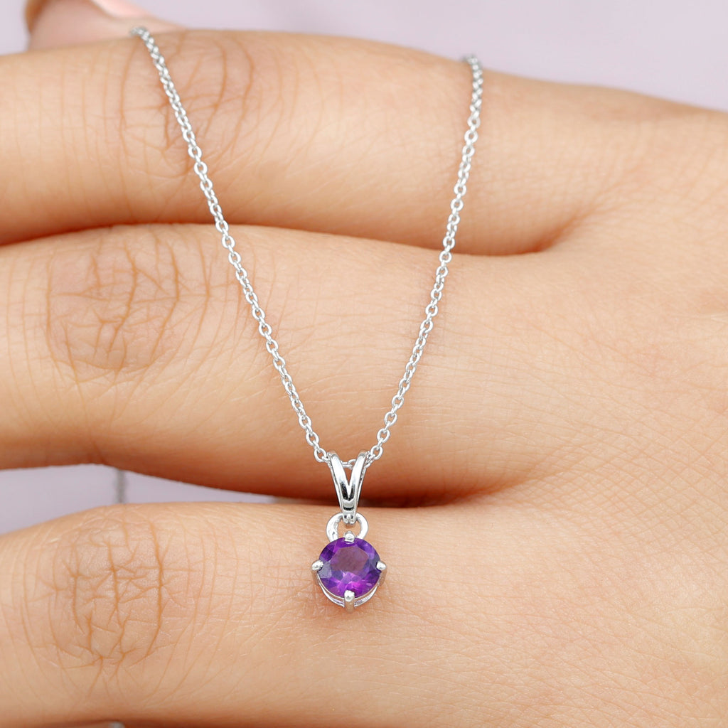 1/2 CT Round Amethyst Solitaire Pendant with Rabbit Ear Bail Amethyst - ( AAA ) - Quality - Rosec Jewels