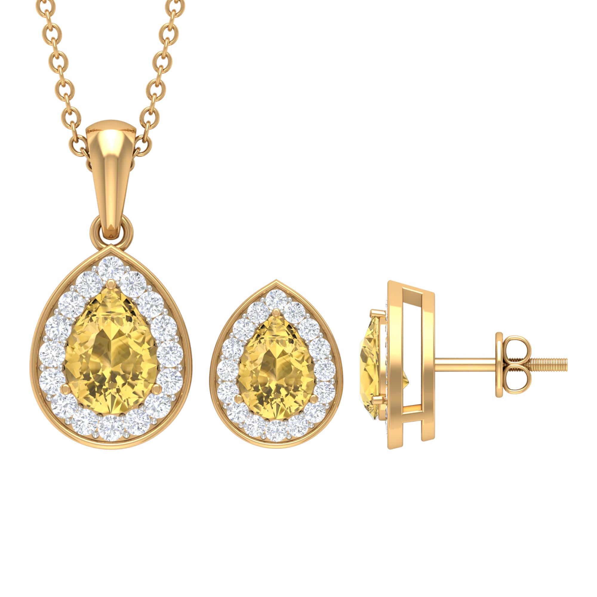 Citrine Teardrop jewelry Set with Moissanite Halo Citrine - ( AAA ) - Quality - Rosec Jewels
