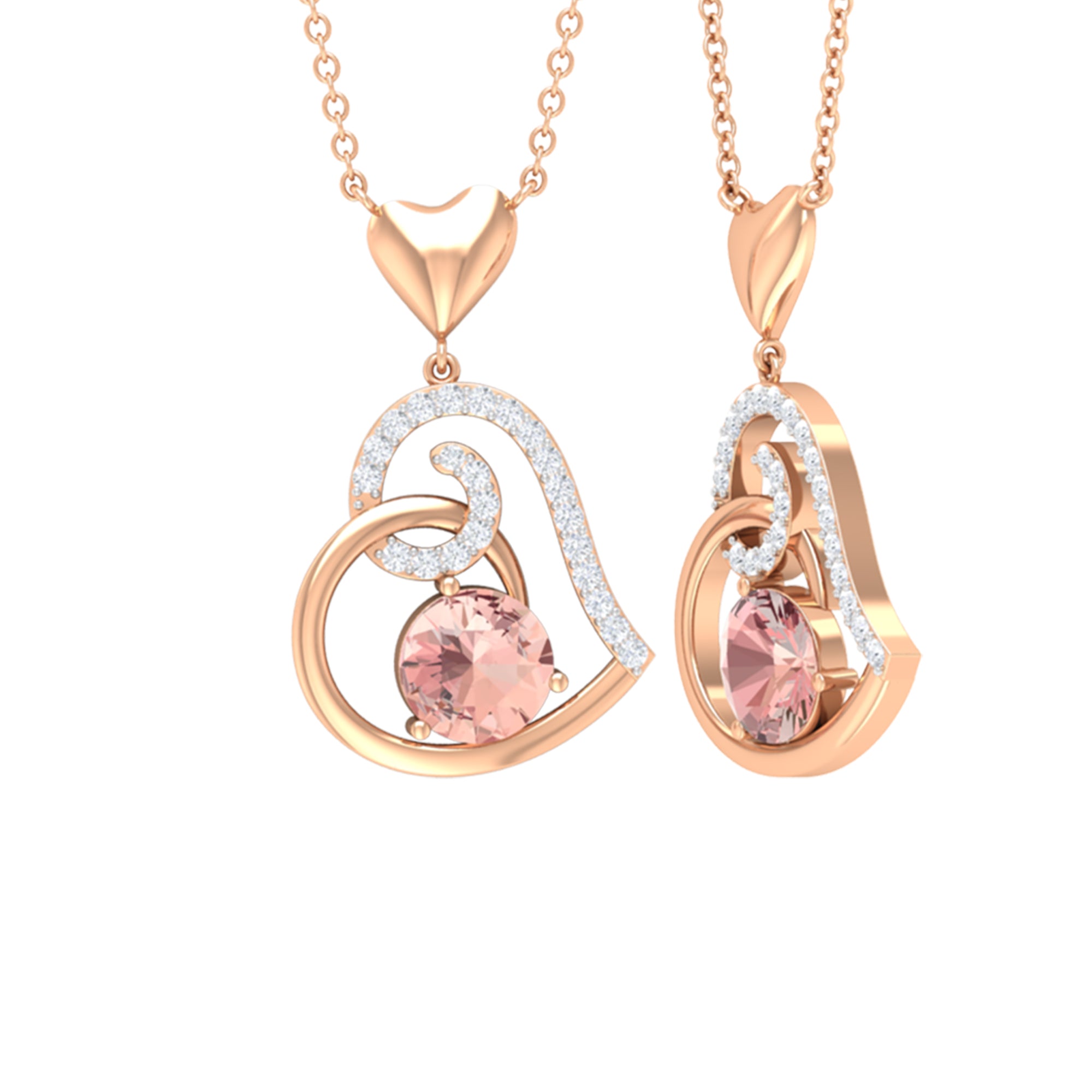 Morganite Heart Drop Pendant with Diamond Accent Morganite - ( AAA ) - Quality - Rosec Jewels