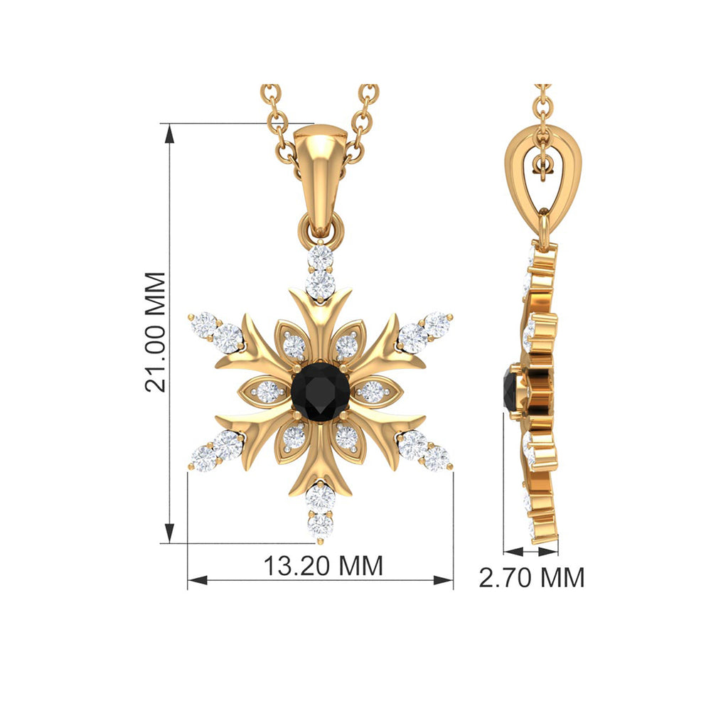 1/2 CT Black Diamond and Diamond Snowflake Pendant Necklace Black Diamond - ( AAA ) - Quality - Rosec Jewels