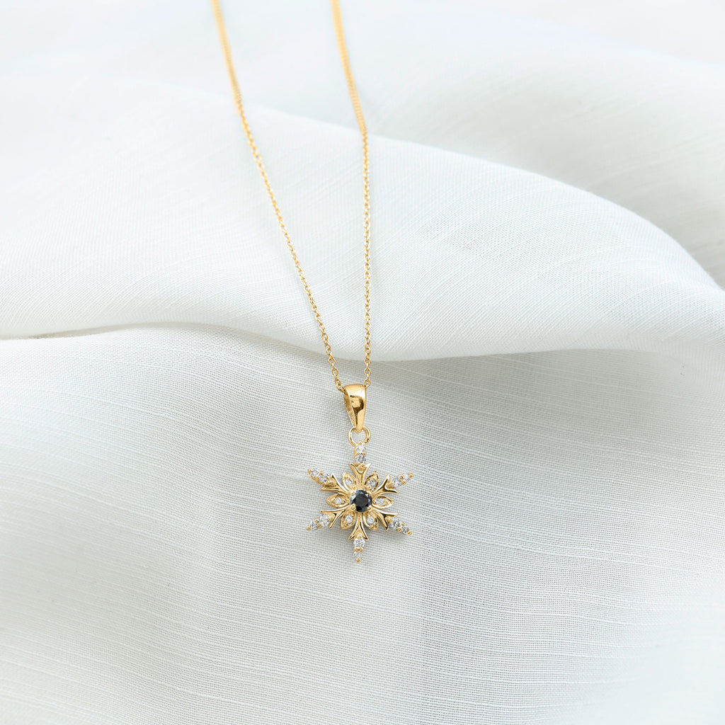 1/2 CT Black Diamond and Diamond Snowflake Pendant Necklace Black Diamond - ( AAA ) - Quality - Rosec Jewels