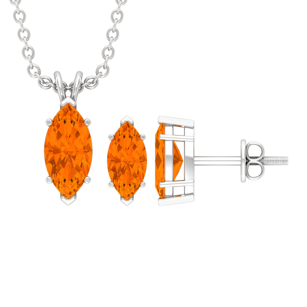 4X8 MM Marquise Cut Fire Opal Solitaire Pendant and Earring Set Fire Opal - ( AAA ) - Quality - Rosec Jewels