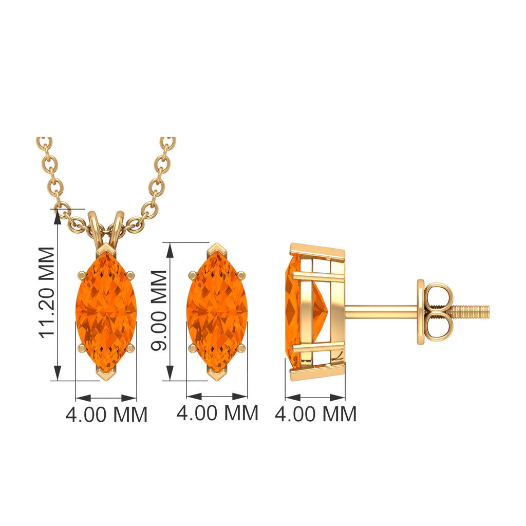 4X8 MM Marquise Cut Fire Opal Solitaire Pendant and Earring Set Fire Opal - ( AAA ) - Quality - Rosec Jewels