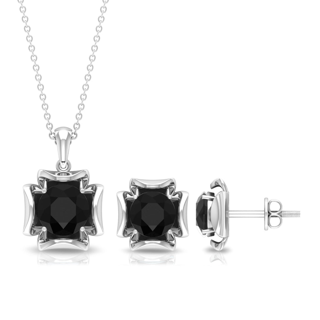 5.5 CT Solitaire Created Black Diamond Gothic Pendant and Earrings Set Lab Created Black Diamond - ( AAAA ) - Quality - Rosec Jewels