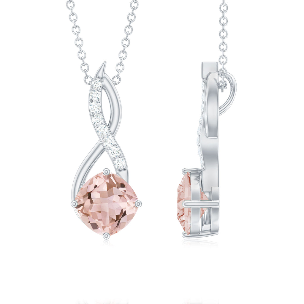 1.75 CT Infinity Pendant Necklace with Cushion Cut Morganite Solitaire and Diamond Morganite - ( AAA ) - Quality - Rosec Jewels