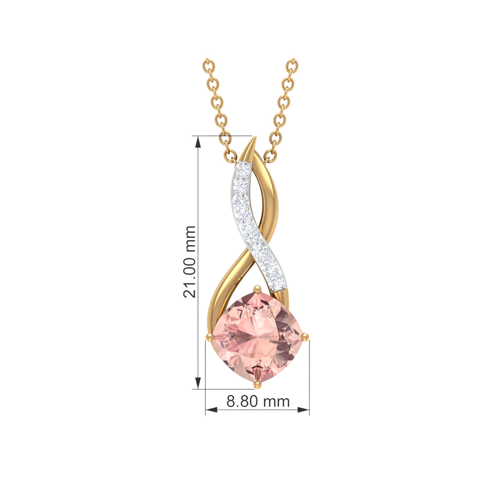 1.75 CT Infinity Pendant Necklace with Cushion Cut Morganite Solitaire and Diamond Morganite - ( AAA ) - Quality - Rosec Jewels