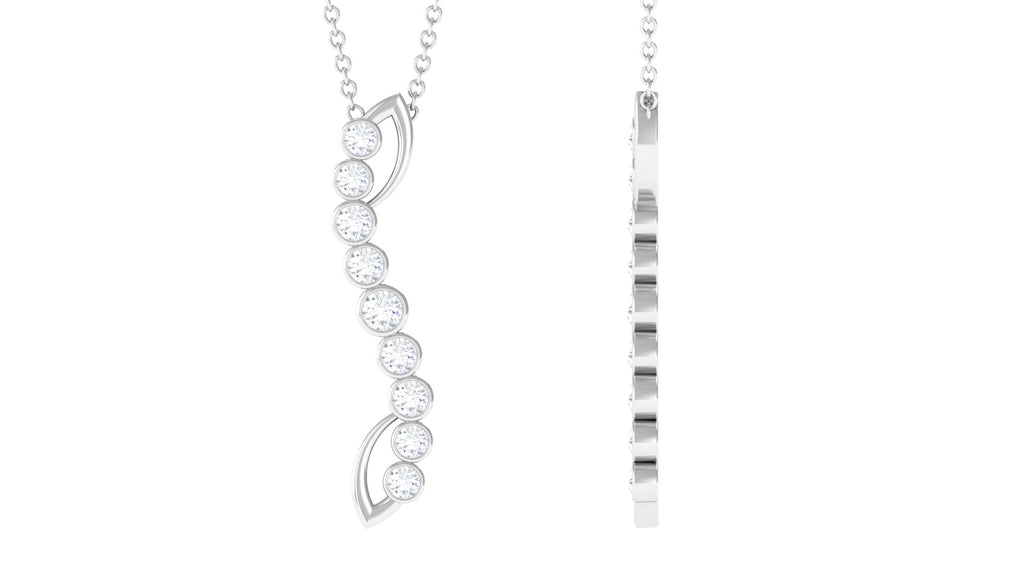 Bezel Set Round Diamond Designer Dangle Necklace in Gold Diamond - ( HI-SI ) - Color and Clarity - Rosec Jewels
