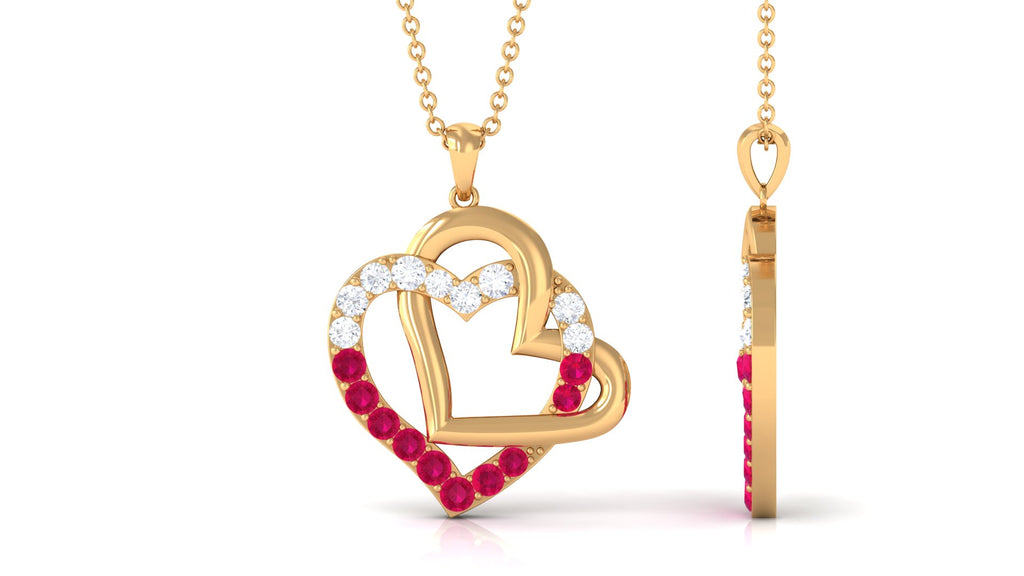 3/4 CT Real Ruby and Moissanite Interlock Heart Gold Pendant Ruby - ( AAA ) - Quality - Rosec Jewels