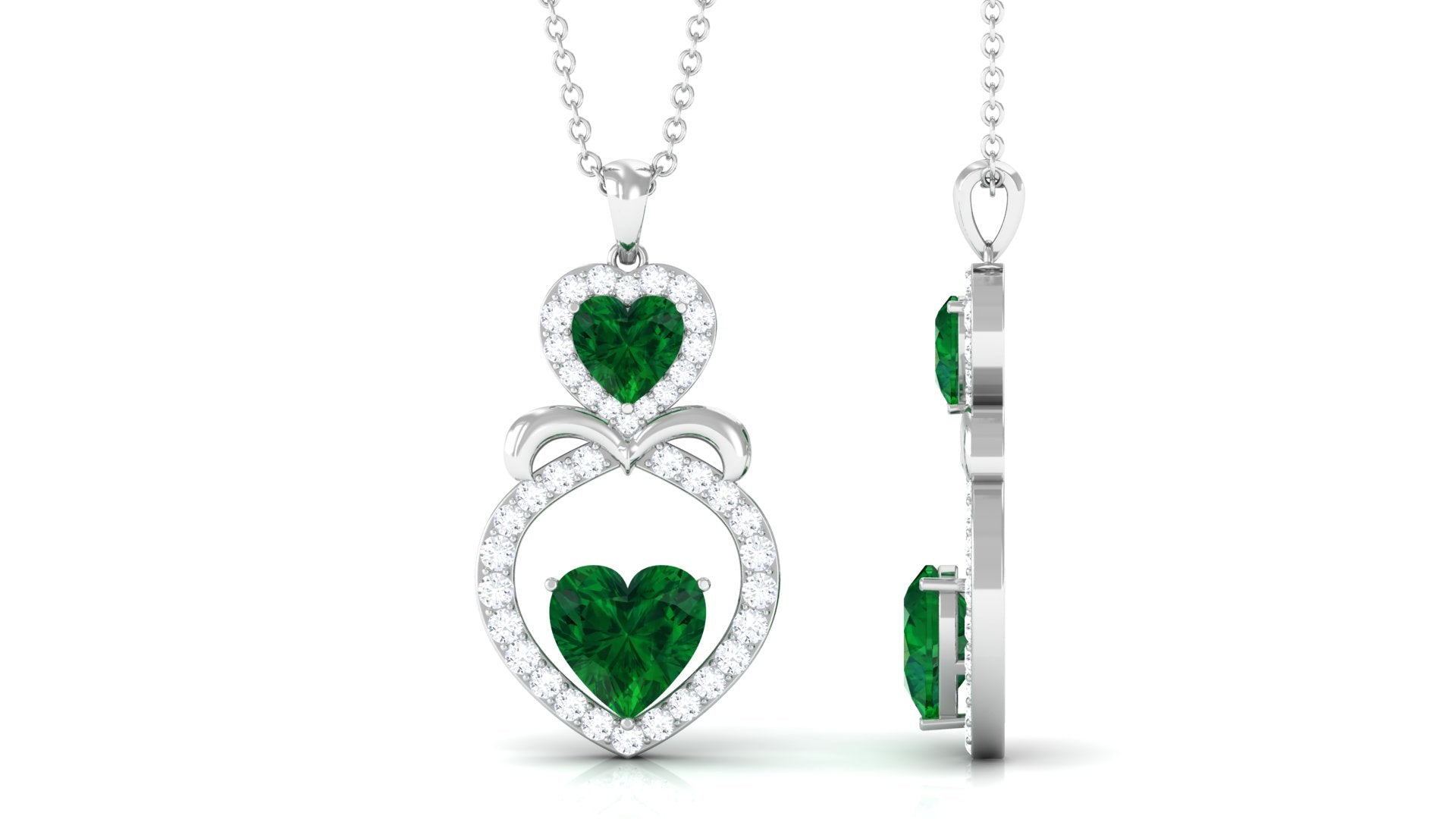 3.75 CT Designer Created Emerald and Diamond Heart Infinity Pendant Lab Created Emerald - ( AAAA ) - Quality - Rosec Jewels
