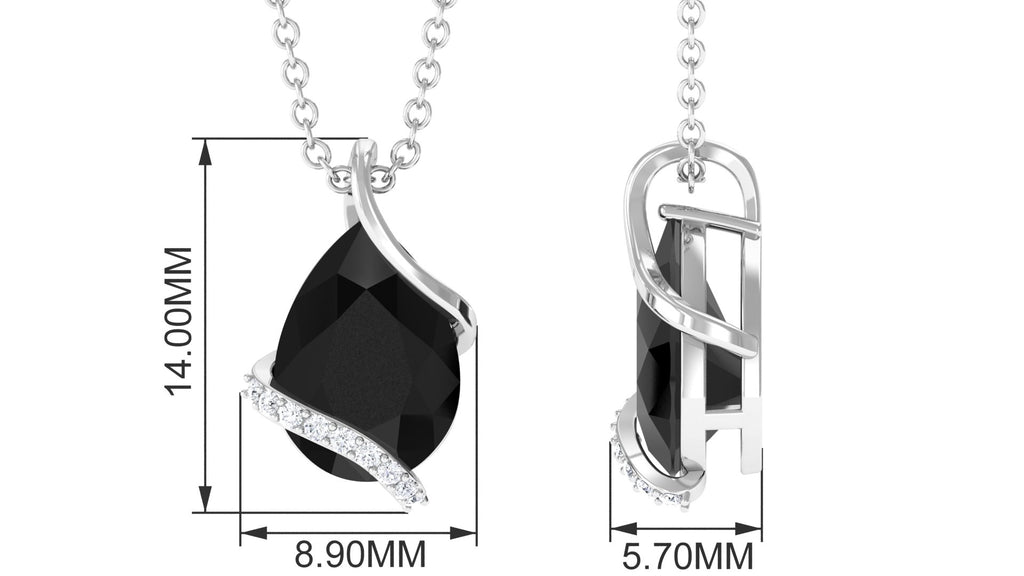 1.75 CT Black Spinel Solitaire Teardrop Pendant with Diamond Black Spinel - ( AAA ) - Quality - Rosec Jewels
