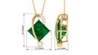 Certified Created Emerald Princess Cut Solitaire Diagonal Pendant with Diamond Lab Created Emerald - ( AAAA ) - Quality - Rosec Jewels