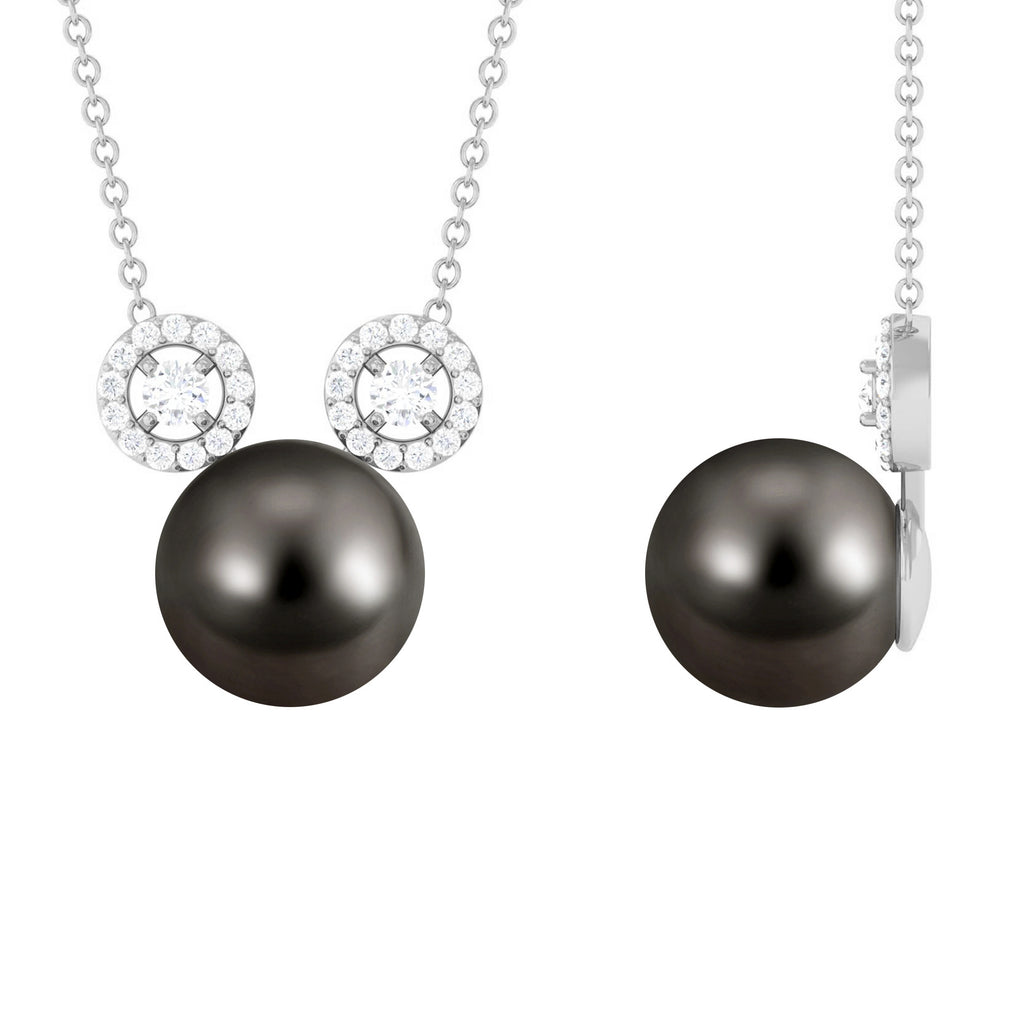Tahitian Pearl and Diamond Mickey Necklace Tahitian pearl - ( AAA ) - Quality - Rosec Jewels