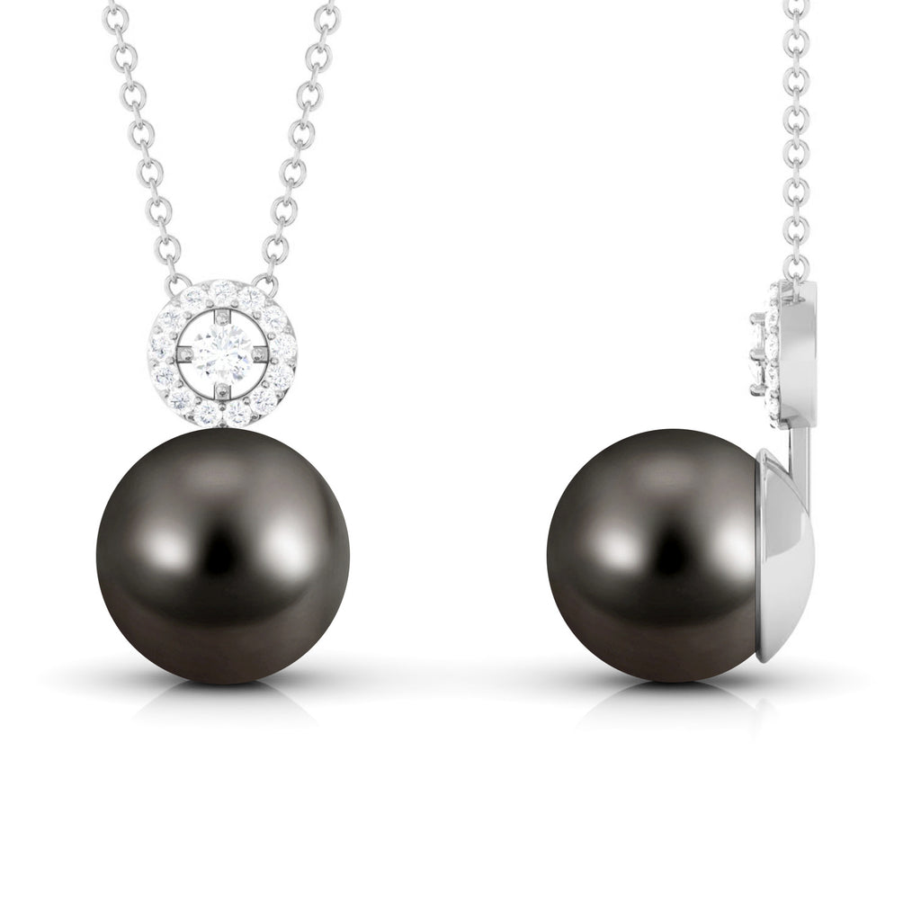 7.75 CT Natural Diamond and Tahitian Pearl Drop Necklace Tahitian pearl - ( AAA ) - Quality - Rosec Jewels