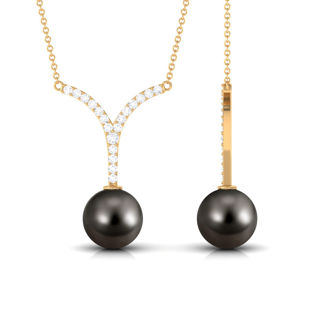 Black Tahitian Pearl and Diamond Classic Necklace Tahitian pearl - ( AAA ) - Quality - Rosec Jewels