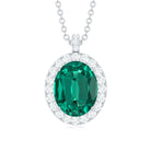 Oval Created Emerald Halo Pendant with Diamond Accent Bail Lab Created Emerald - ( AAAA ) - Quality - Rosec Jewels