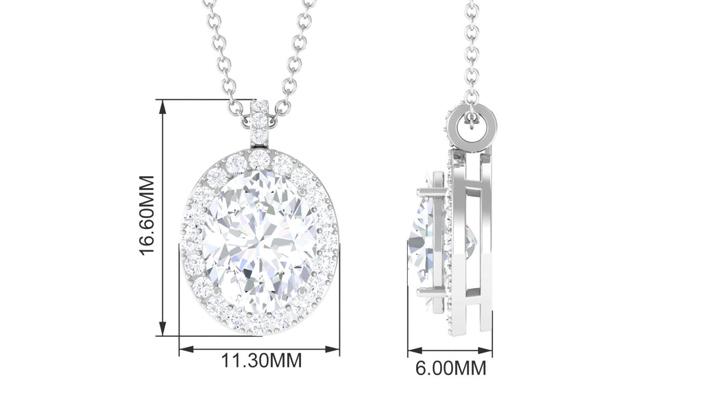 Oval Simulated Diamond Cocktail Halo Pendant Zircon - ( AAAA ) - Quality - Rosec Jewels