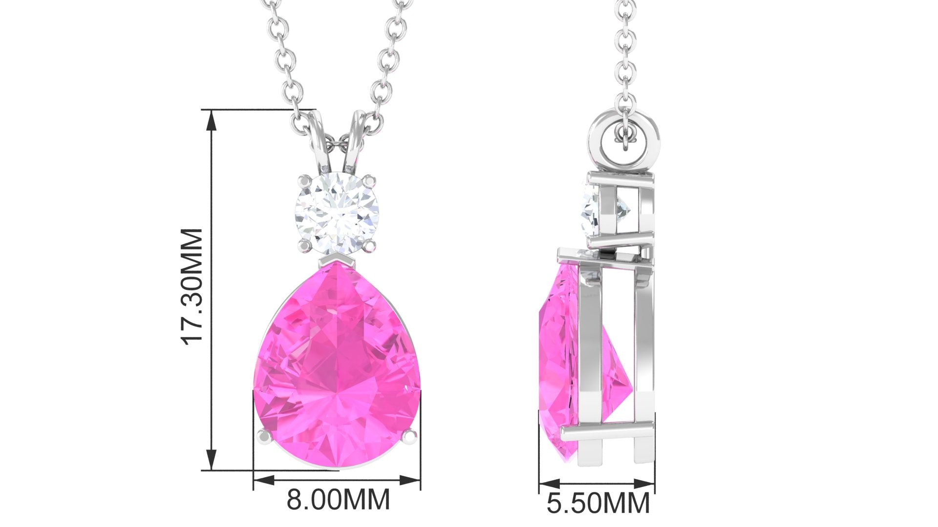 Pear Cut Created Pink Sapphire Drop Pendant Necklace Lab Created Pink Sapphire - ( AAAA ) - Quality - Rosec Jewels