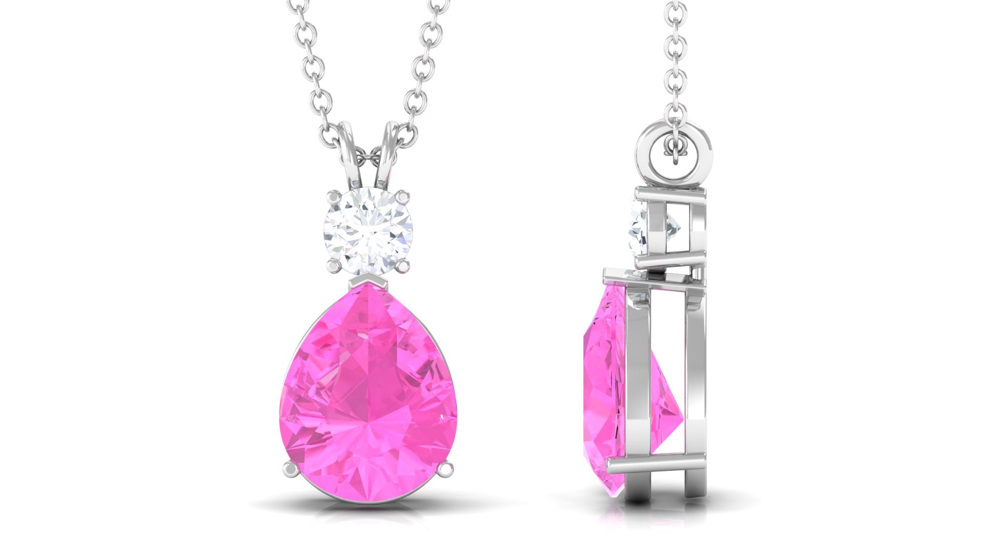 Pear Cut Created Pink Sapphire Drop Pendant Necklace Lab Created Pink Sapphire - ( AAAA ) - Quality - Rosec Jewels