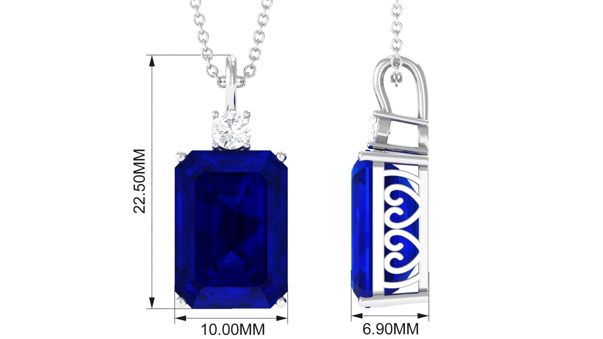Octagon Cut Created Blue Sapphire Solitaire Pendant with Moissanite Lab Created Blue Sapphire - ( AAAA ) - Quality - Rosec Jewels