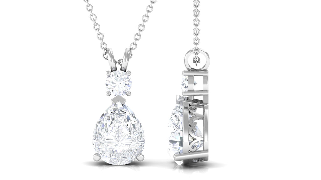 Pear and Round Moissanite Drop Pendant Moissanite - ( D-VS1 ) - Color and Clarity - Rosec Jewels