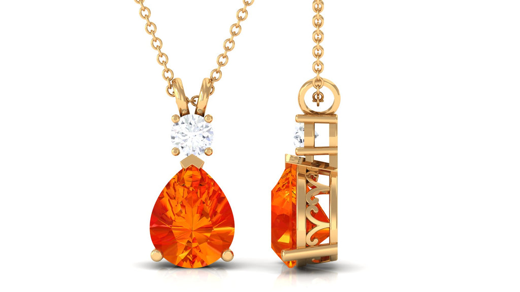 Created Orange Sapphire Teardrop Pendant with Moissanite Lab Created Orange Sapphire - ( AAAA ) - Quality - Rosec Jewels