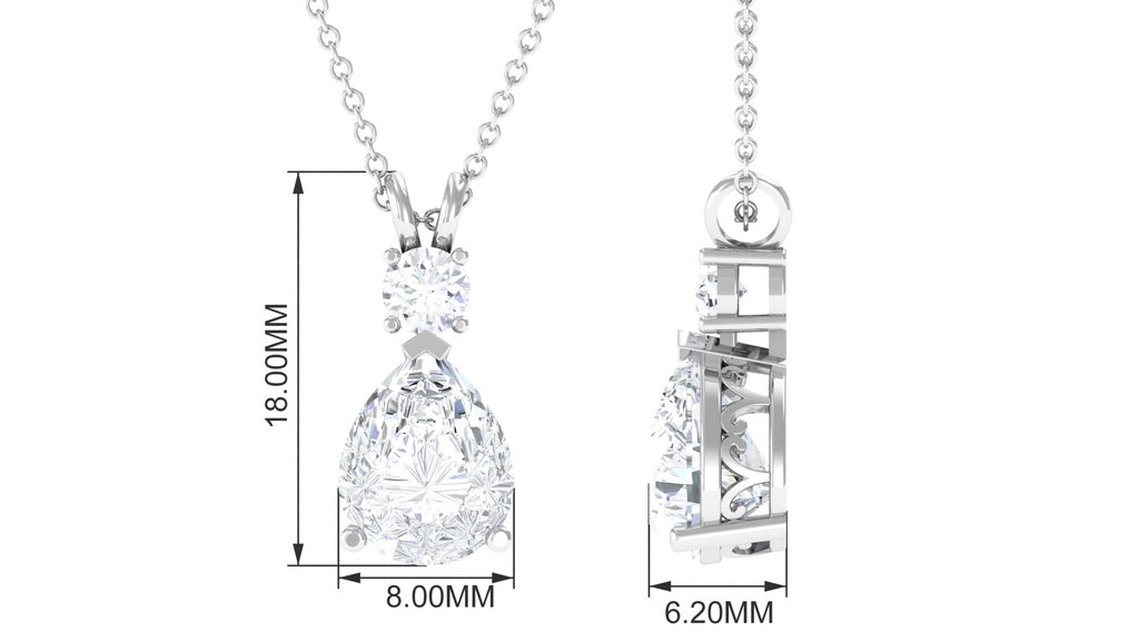 Pear and Round Zircon Drop Pendant Zircon - ( AAAA ) - Quality - Rosec Jewels