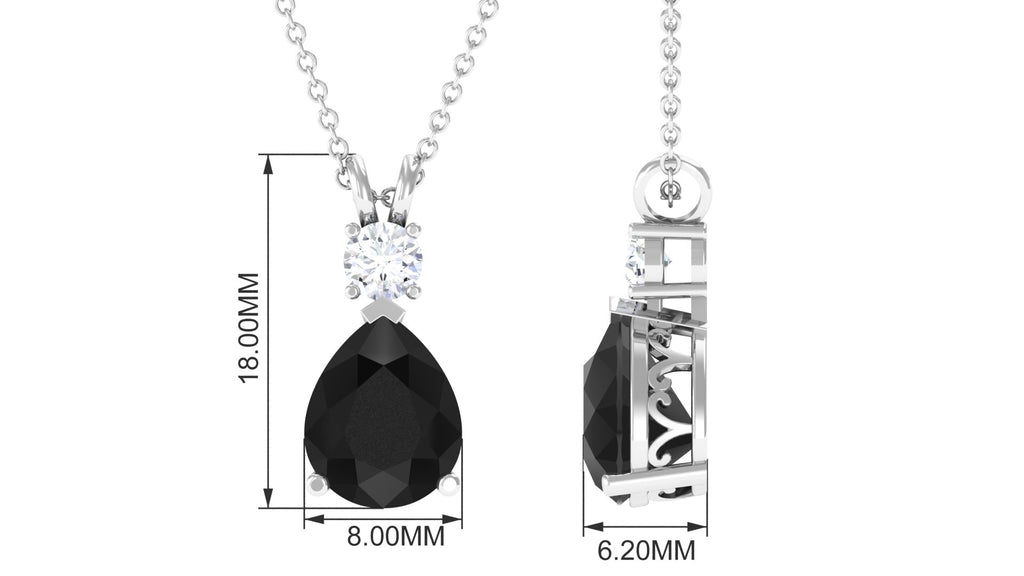 Created Black Diamond Teardrop Pendant Necklace with Moissanite Lab Created Black Diamond - ( AAAA ) - Quality - Rosec Jewels