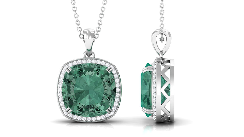 Created Green Sapphire Pendant Necklace with Moissanite Halo Lab Created Green Sapphire - ( AAAA ) - Quality - Rosec Jewels