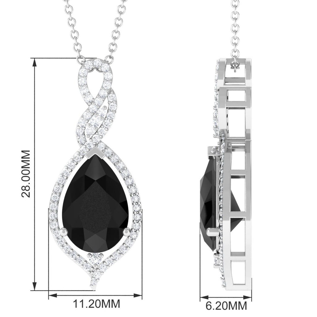 Black Onyx Teardrop Dangle Pendant with Moissanite Accent Black Onyx - ( AAA ) - Quality - Rosec Jewels