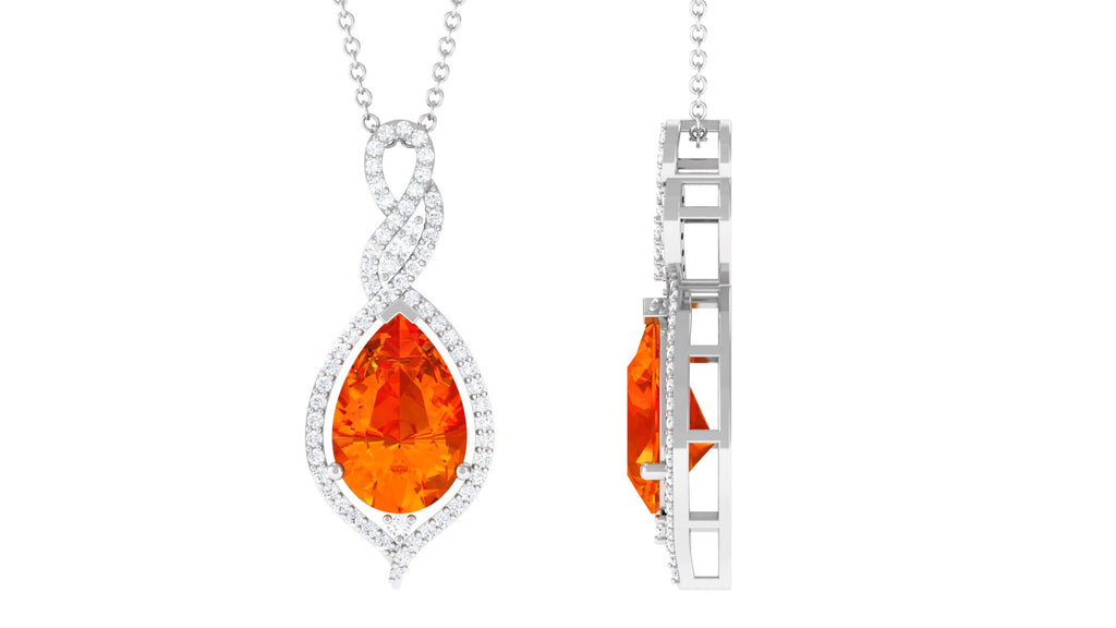 Created Orange Sapphire and Diamond Teardrop Dangle Pendant Lab Created Orange Sapphire - ( AAAA ) - Quality - Rosec Jewels