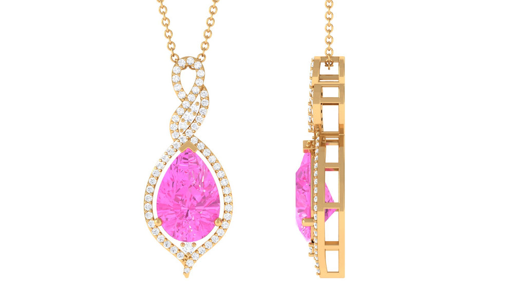 Pear Cut Created Pink Sapphire and Diamond Teardrop Pendant Lab Created Pink Sapphire - ( AAAA ) - Quality - Rosec Jewels