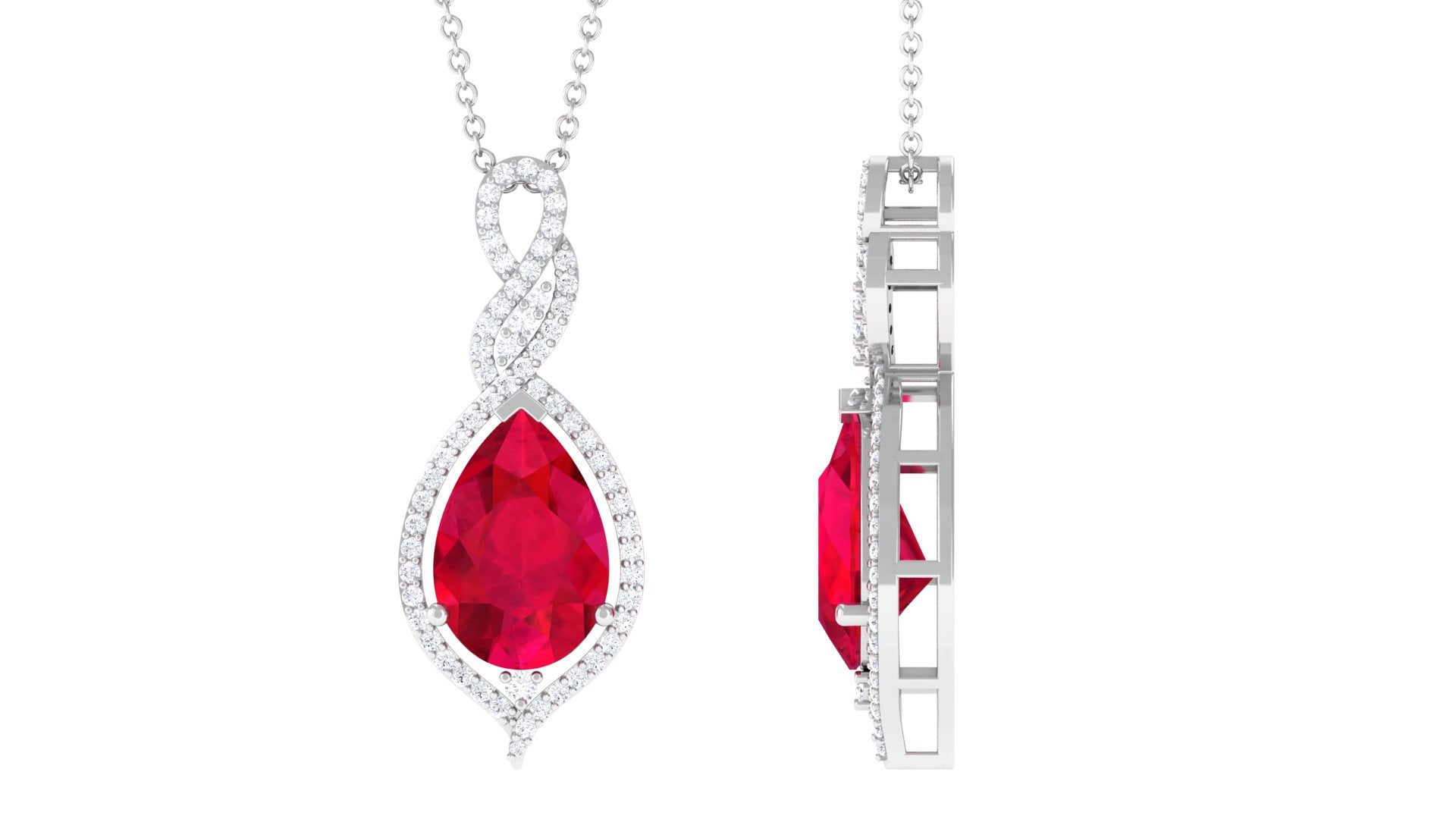 Created Ruby Teardrop Dangle Pendant with Diamond Accent Lab Created Ruby - ( AAAA ) - Quality - Rosec Jewels