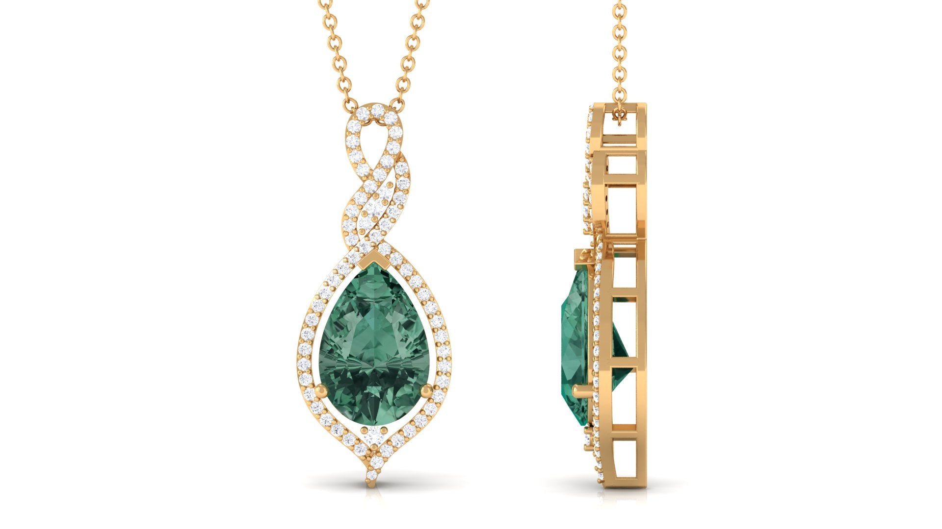 Created Green Sapphire and Moissanite Teardrop Dangle Pendant Lab Created Green Sapphire - ( AAAA ) - Quality - Rosec Jewels