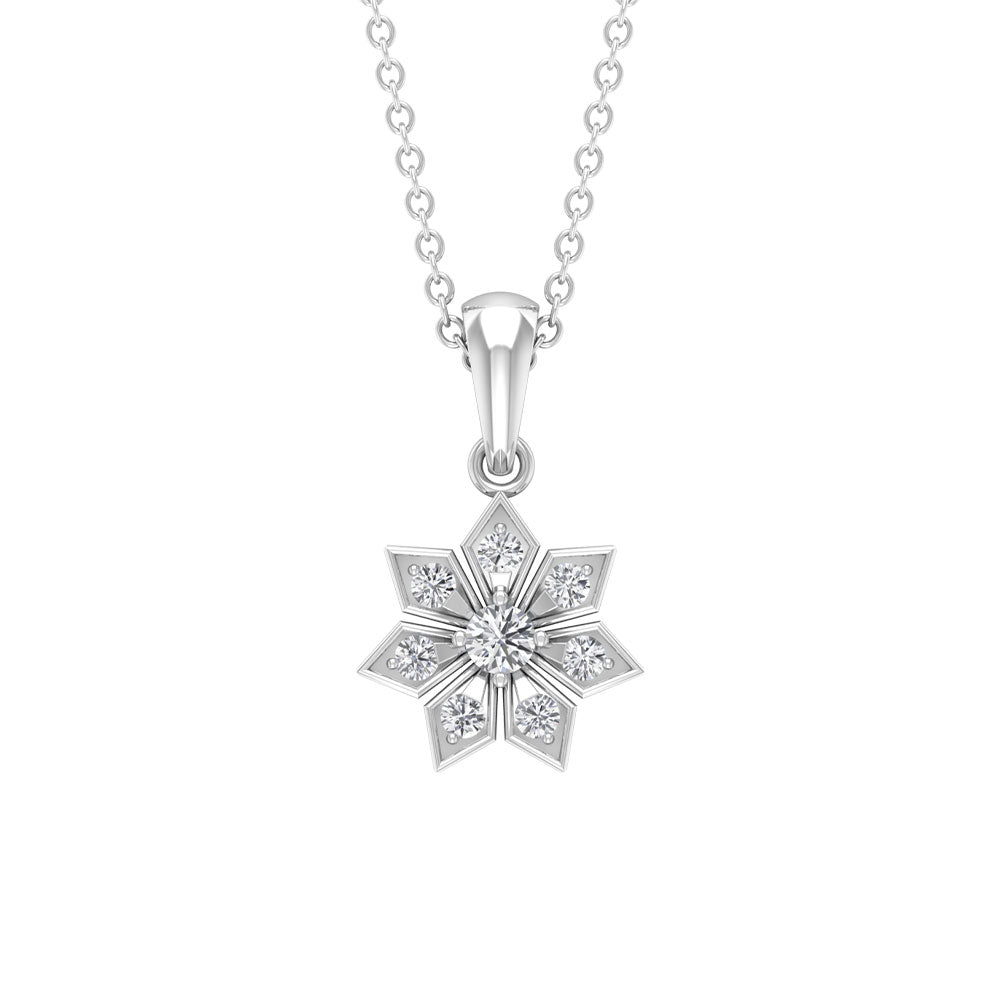Round Diamond Flower Pendant Necklace Diamond - ( HI-SI ) - Color and Clarity - Rosec Jewels