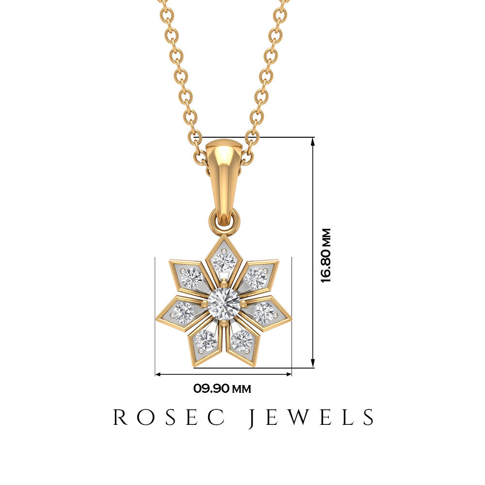 Round Diamond Flower Pendant Necklace Diamond - ( HI-SI ) - Color and Clarity - Rosec Jewels