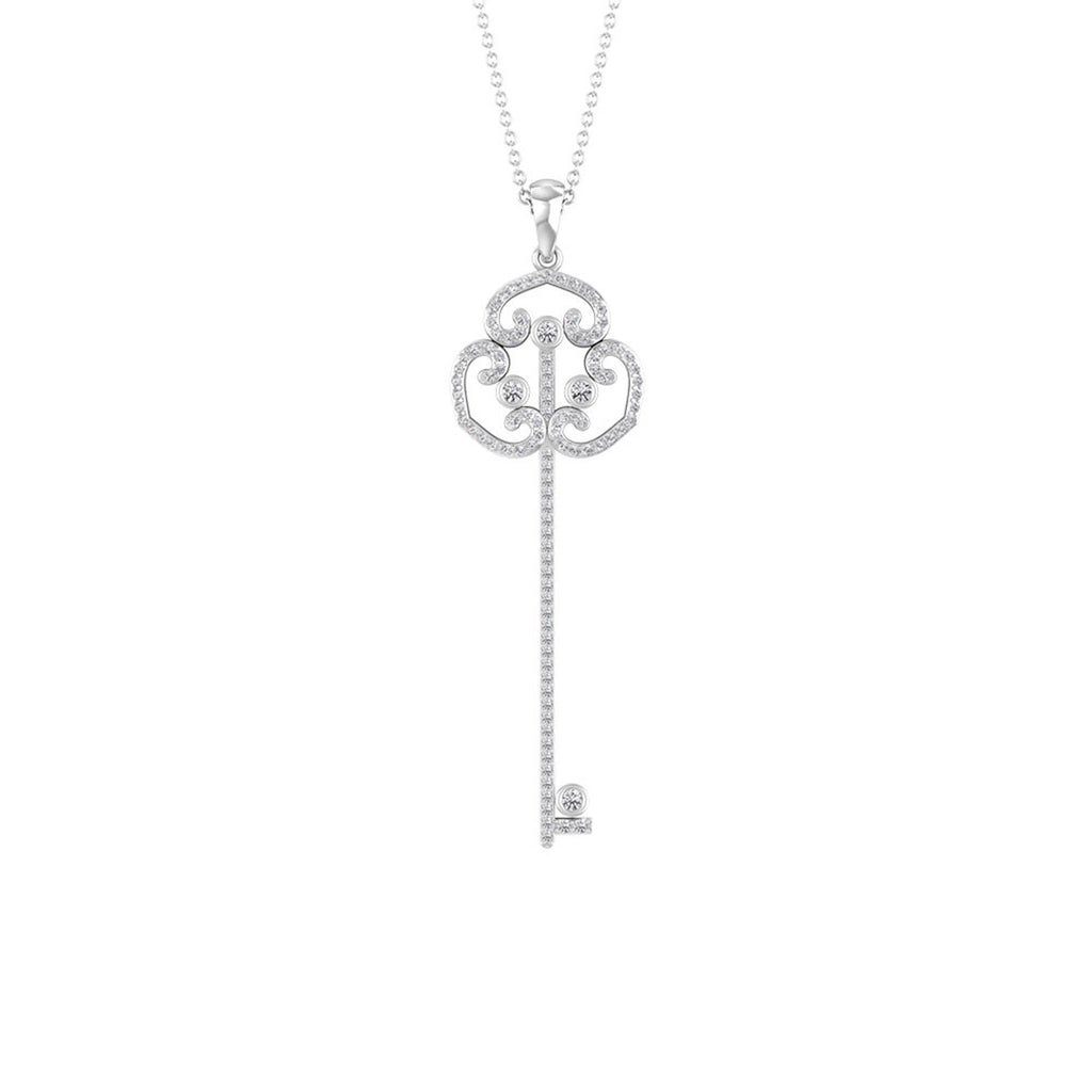 1/2 CT Certified Moissanite Gothic Key Pendant Necklace Moissanite - ( D-VS1 ) - Color and Clarity - Rosec Jewels