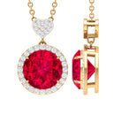 Created Ruby Halo Necklace with Diamond Heart Lab Created Ruby - ( AAAA ) - Quality - Rosec Jewels